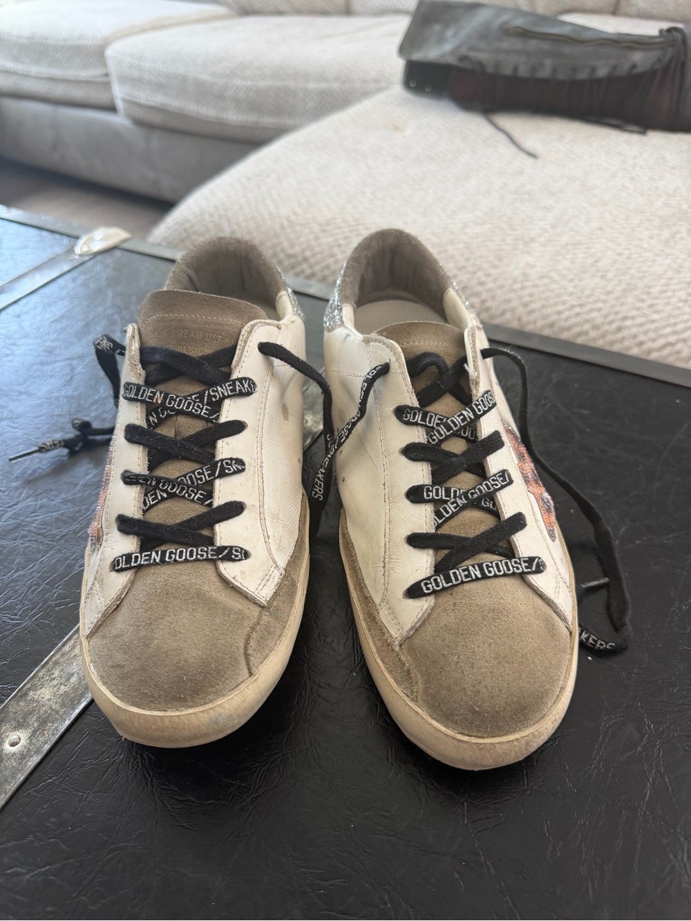 Golden Goose White Leather Super-Star Sneaker with Swarovski Crystal
